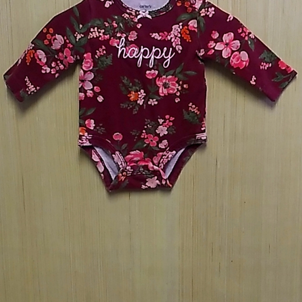 Carters one-piece in burgundy w flowers size 3 months 100% cotton